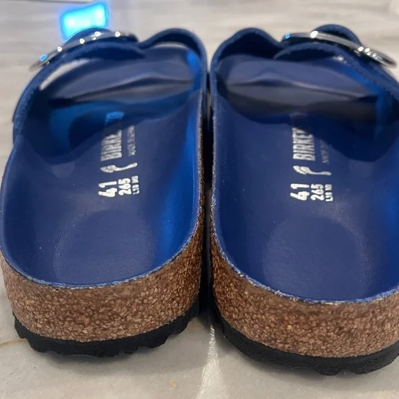 Birkenstock Madrid Royal Blue Slides Large Silver Buckle, EU 41 / 10.5-11, NWOB - Picture 8 of 10